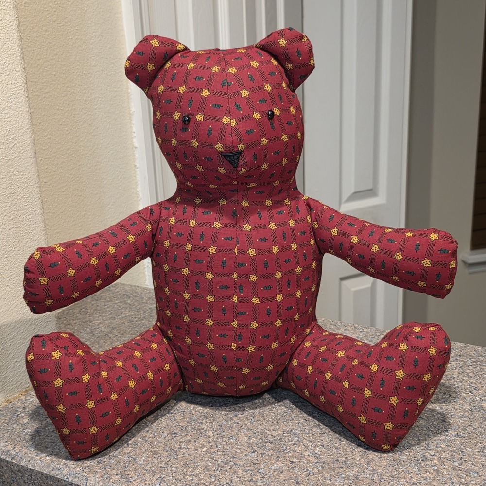 Handmade Christmas Teddy Bear Cloth Fabric Textile Stuffed‎ Plush Star Tree Red